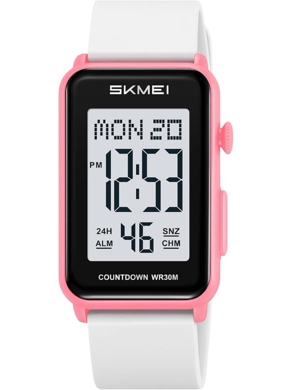 Unisex Pink White Digital Big Numbers LED Sport Casual Silicone Strap Watches